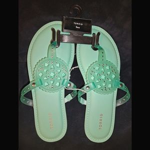 TORRID Mint Medallion T-Strap Sandals Flat Spring Summer Wide Width